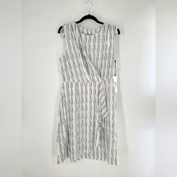 Calvin Klein White & Black Midi Sleeveless Faux Wrap Dress Size 12 New - Picture 1 of 7
